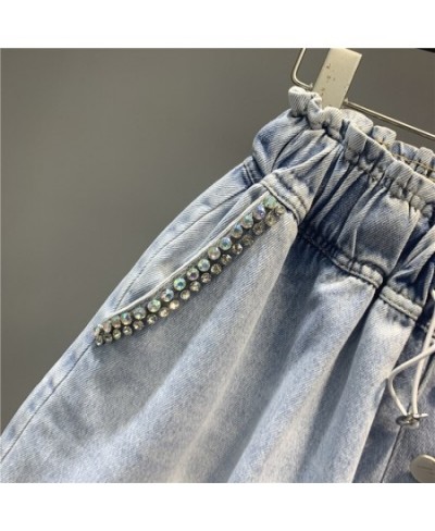 2023 Summer European Women Exquisite Rhinestone Denim Shorts Ladies Fashion Oversized Loose Wide Leg A- Line Jeans Hot Pants ...