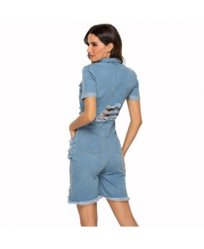 Summer 2023 Jumpsuits For Women Button Denim Overalls Paysuits Broken Hole Femme Jean Jumpsuit For Ladies DD2447 $76.44 - Rom...