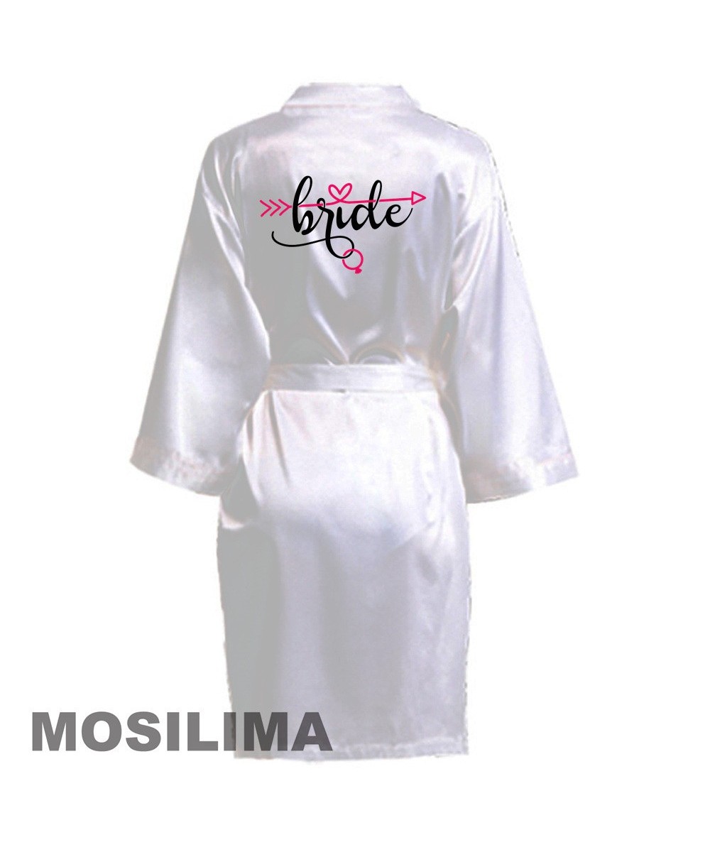 Women Silk Satin Short Night Printing Robe Kimono Robe Fashion Bath Robe Sexy Bathrobe Femme Wedding Bride Bridesmaid Robe $2...