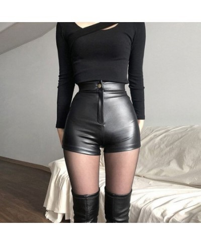 Sexy Black Pu Leather Shorts Women Spring Summer High Waist Bottoms Tight Shorts Woman 2023 Y2K Short Pants $32.84 - Bottoms