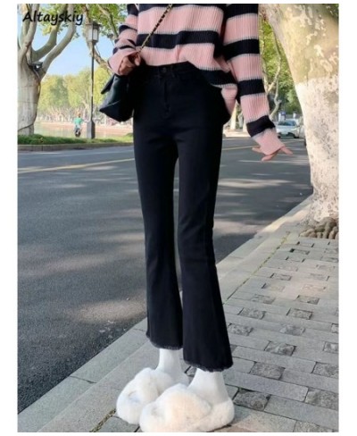 Flare Jeans Women Black All-match Vintage Casual College Korean Style Skinny Spring Temperament Ulzzang Fashion High Waist Ch...