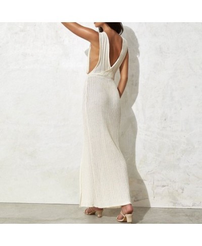 New V-Neck Beach Dress for Women Fashion Backless Bikini Cover-Ups 2023 Sexy Tunics Beach Dress Women Clothing $47.46 - Swimsuit