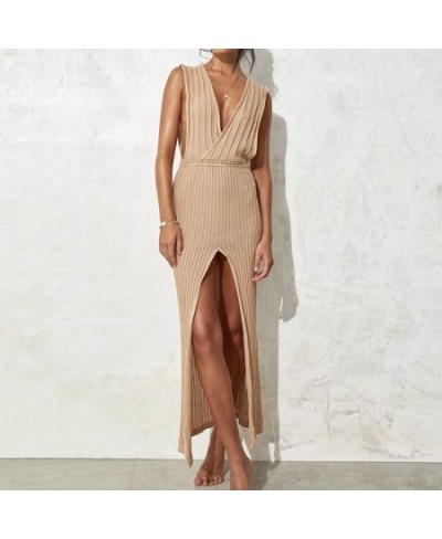 New V-Neck Beach Dress for Women Fashion Backless Bikini Cover-Ups 2023 Sexy Tunics Beach Dress Women Clothing $47.46 - Swimsuit