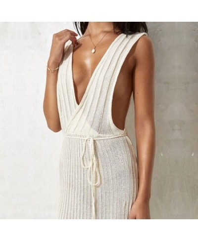 New V-Neck Beach Dress for Women Fashion Backless Bikini Cover-Ups 2023 Sexy Tunics Beach Dress Women Clothing $47.46 - Swimsuit