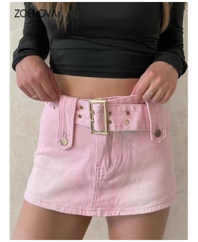 Y2K Jean Skirt Aesthetics Basic Belted Low Waist Micro 2022 Fashion Sexy Pockets Pink Denim Skirt Cute Bottoms Clubwear $38.5...