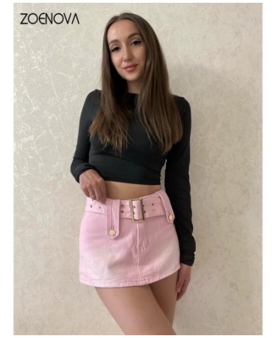 Y2K Jean Skirt Aesthetics Basic Belted Low Waist Micro 2022 Fashion Sexy Pockets Pink Denim Skirt Cute Bottoms Clubwear $38.5...