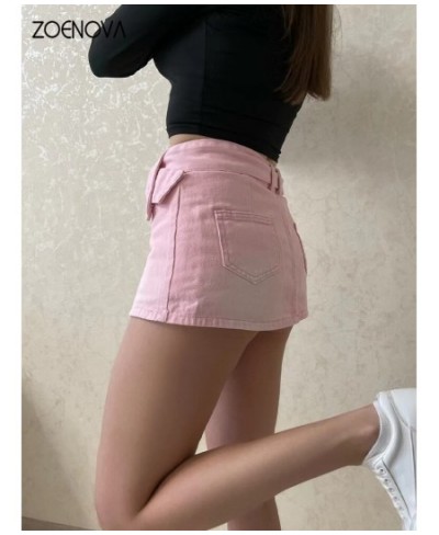 Y2K Jean Skirt Aesthetics Basic Belted Low Waist Micro 2022 Fashion Sexy Pockets Pink Denim Skirt Cute Bottoms Clubwear $38.5...