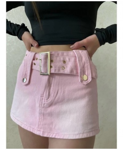 Y2K Jean Skirt Aesthetics Basic Belted Low Waist Micro 2022 Fashion Sexy Pockets Pink Denim Skirt Cute Bottoms Clubwear $38.5...