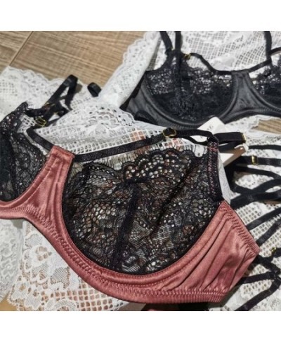 2023 New Sexy Lace Bra and Thongs Set Underwear With Stones Unlined Transparent Bra Hollow Out Bandage Panties Women Lingerie...