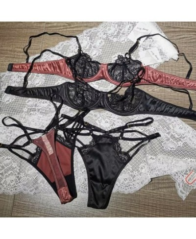 2023 New Sexy Lace Bra and Thongs Set Underwear With Stones Unlined Transparent Bra Hollow Out Bandage Panties Women Lingerie...