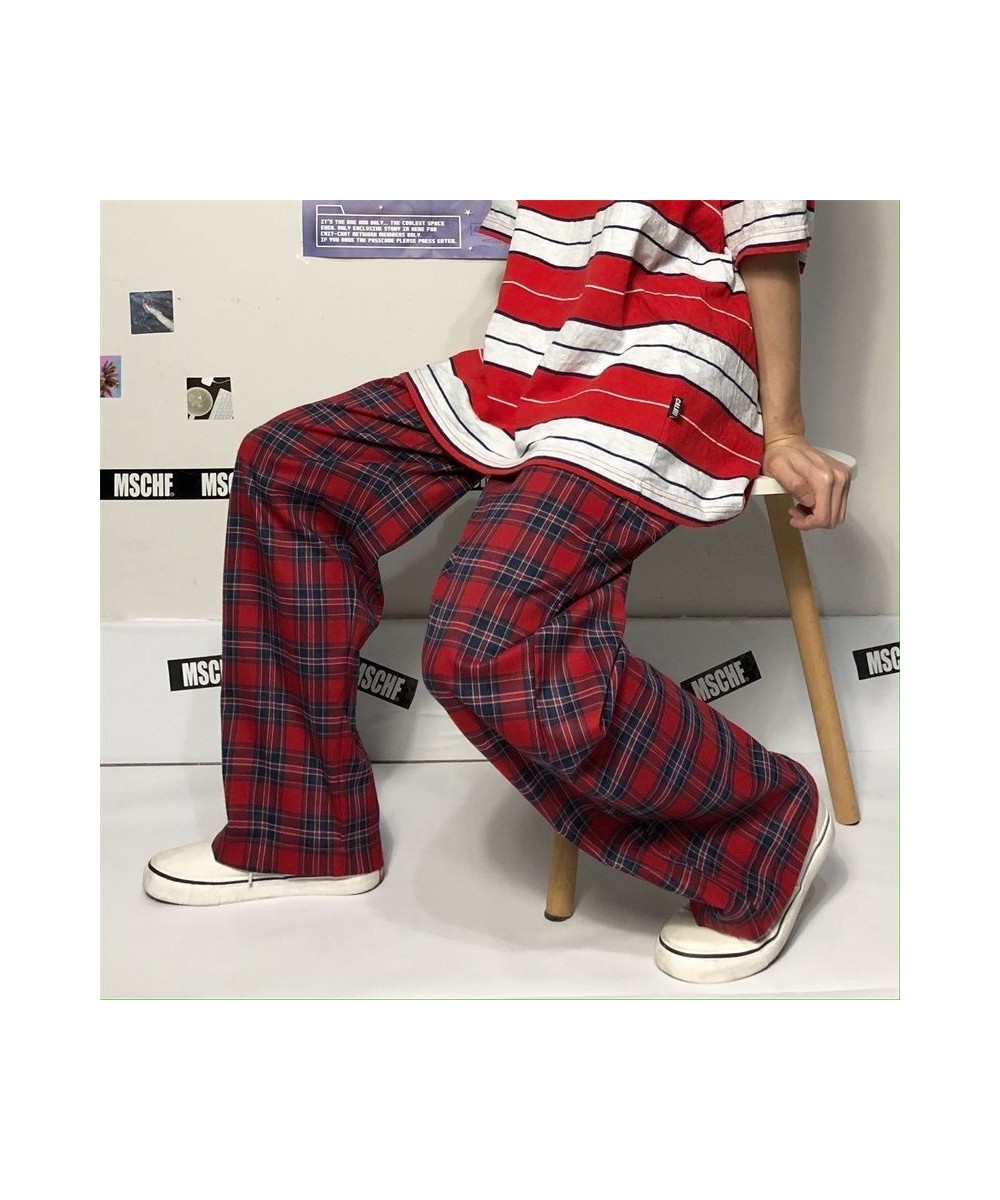 Women Gothic Korean Fashion Oversized Wide 2023 Pop Leg Sweatpants Harajuku Red Plaid Classic Pants Streetwear Checked Trouse...