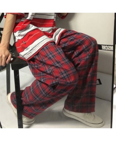 Women Gothic Korean Fashion Oversized Wide 2023 Pop Leg Sweatpants Harajuku Red Plaid Classic Pants Streetwear Checked Trouse...