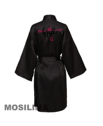 Women Silk Satin Short Night Printing Robe Kimono Robe Fashion Bath Robe Sexy Bathrobe Femme Wedding Bride Bridesmaid Robe $2...