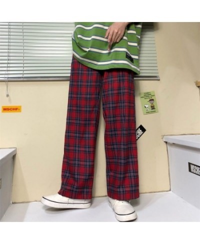 Women Gothic Korean Fashion Oversized Wide 2023 Pop Leg Sweatpants Harajuku Red Plaid Classic Pants Streetwear Checked Trouse...