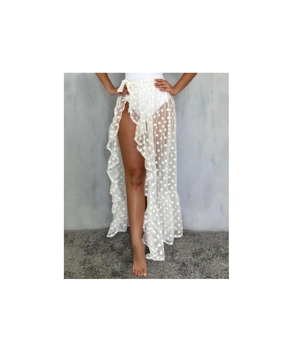 2023 New Hot Summer Women's Mesh Sheer Polka Dot Long Split Skirts Sexy Beach Sunscreen Bikini Cover Up Wrap Skirt $23.24 - S...