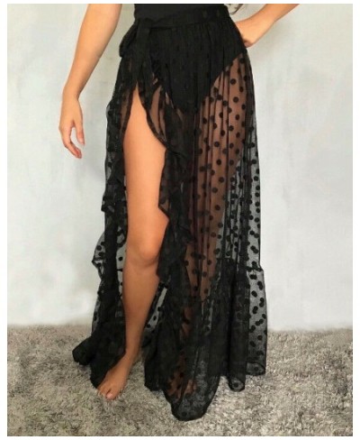 2023 New Hot Summer Women's Mesh Sheer Polka Dot Long Split Skirts Sexy Beach Sunscreen Bikini Cover Up Wrap Skirt $23.24 - S...