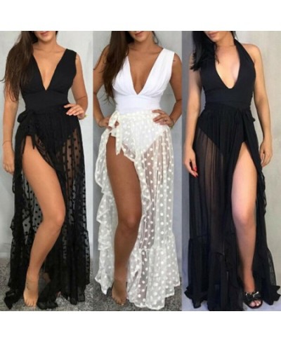 2023 New Hot Summer Women's Mesh Sheer Polka Dot Long Split Skirts Sexy Beach Sunscreen Bikini Cover Up Wrap Skirt $23.24 - S...