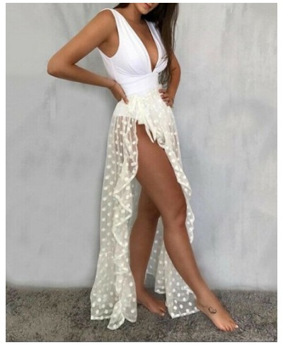 2023 New Hot Summer Women's Mesh Sheer Polka Dot Long Split Skirts Sexy Beach Sunscreen Bikini Cover Up Wrap Skirt $23.24 - S...