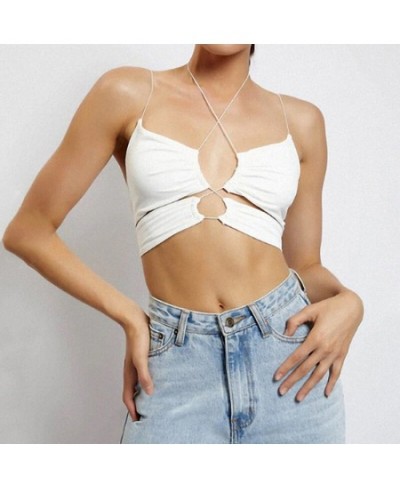 2022 Women Halter Crop Cami Tops y2k Clothes Sleeveless Spaghetti Strap Vest Solid Color Hollow Out Camisole Cropped Feminino...