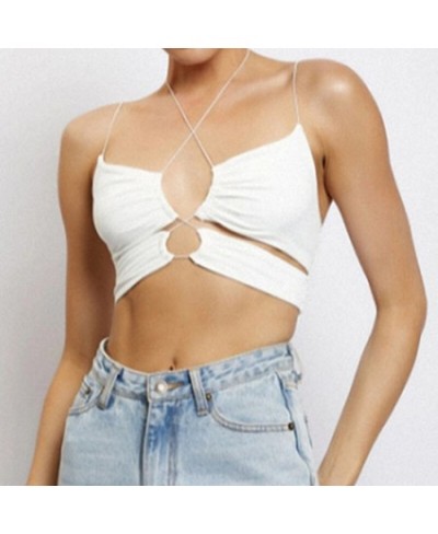 2022 Women Halter Crop Cami Tops y2k Clothes Sleeveless Spaghetti Strap Vest Solid Color Hollow Out Camisole Cropped Feminino...