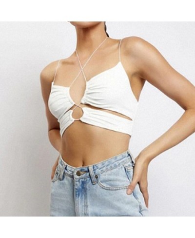 2022 Women Halter Crop Cami Tops y2k Clothes Sleeveless Spaghetti Strap Vest Solid Color Hollow Out Camisole Cropped Feminino...