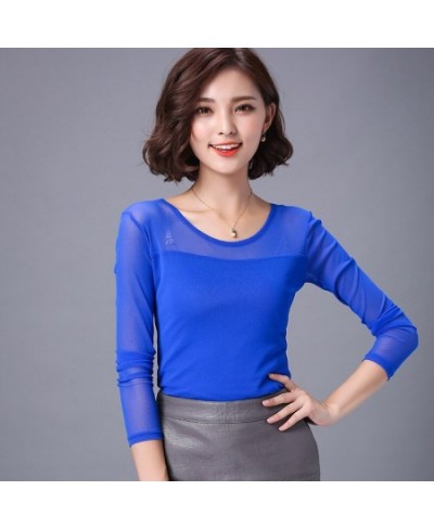 2023 Summer Autumn Women Long Sleeve Blouses Thin Lace Blouse Ladies Solid Mesh Bottoming Shirt Tops Plus Size SE106 $22.12 -...