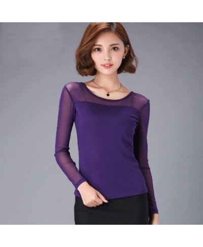 2023 Summer Autumn Women Long Sleeve Blouses Thin Lace Blouse Ladies Solid Mesh Bottoming Shirt Tops Plus Size SE106 $22.12 -...