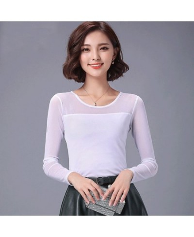 2023 Summer Autumn Women Long Sleeve Blouses Thin Lace Blouse Ladies Solid Mesh Bottoming Shirt Tops Plus Size SE106 $22.12 -...