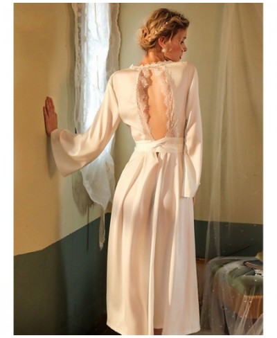 Sexy Lace Backless Luxury Grown Robe Belt Long Dresses For Women 2022 Pagoda Sleeve Mariage Sleepwear Bathrobes Women Pajama ...