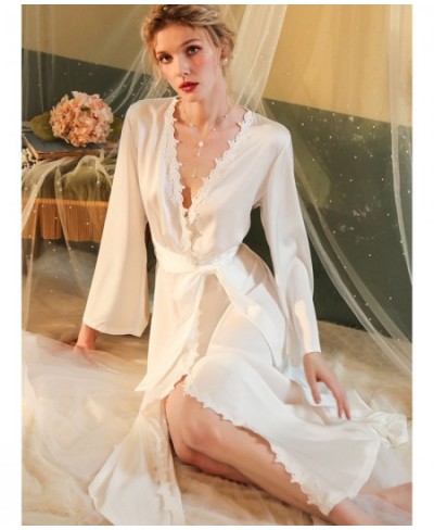 Sexy Lace Backless Luxury Grown Robe Belt Long Dresses For Women 2022 Pagoda Sleeve Mariage Sleepwear Bathrobes Women Pajama ...