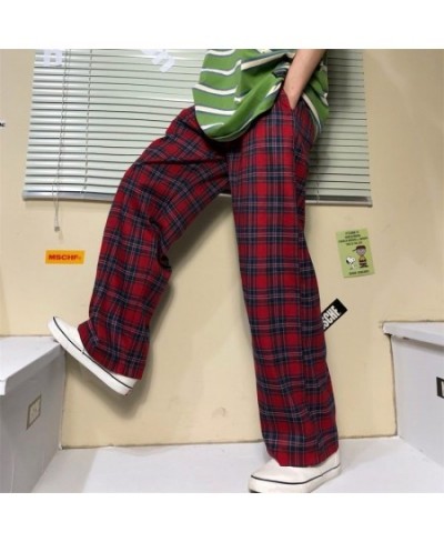 Women Gothic Korean Fashion Oversized Wide 2023 Pop Leg Sweatpants Harajuku Red Plaid Classic Pants Streetwear Checked Trouse...