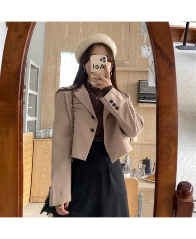 Blazers Women Cropped Solid Office-look Simple Spring Mujer Notched All-match Ulzzang Long Sleeve Basic Feminine Fall Clothin...