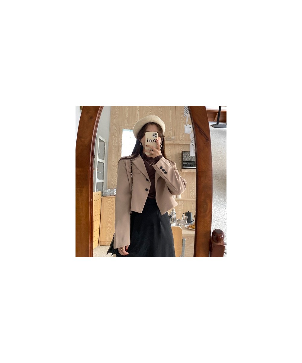 Blazers Women Cropped Solid Office-look Simple Spring Mujer Notched All-match Ulzzang Long Sleeve Basic Feminine Fall Clothin...