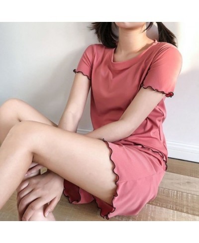 Women Pajama Set Short Sleeve Shirt+Shorts 2Pcs Suit Sleepwear Solid Homewear Female Nightwear 2022 Summer Home Clothes $24.7...