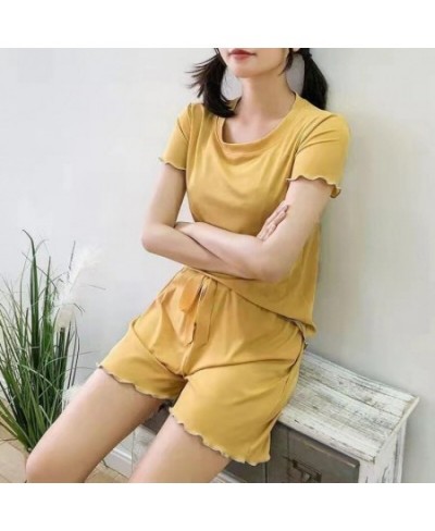 Women Pajama Set Short Sleeve Shirt+Shorts 2Pcs Suit Sleepwear Solid Homewear Female Nightwear 2022 Summer Home Clothes $24.7...