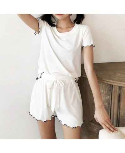 Women Pajama Set Short Sleeve Shirt+Shorts 2Pcs Suit Sleepwear Solid Homewear Female Nightwear 2022 Summer Home Clothes $24.7...