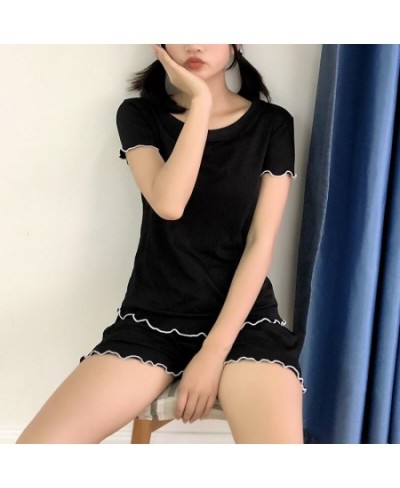 Women Pajama Set Short Sleeve Shirt+Shorts 2Pcs Suit Sleepwear Solid Homewear Female Nightwear 2022 Summer Home Clothes $24.7...