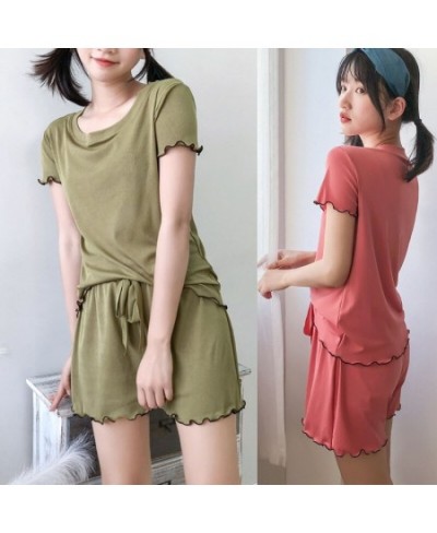 Women Pajama Set Short Sleeve Shirt+Shorts 2Pcs Suit Sleepwear Solid Homewear Female Nightwear 2022 Summer Home Clothes $24.7...