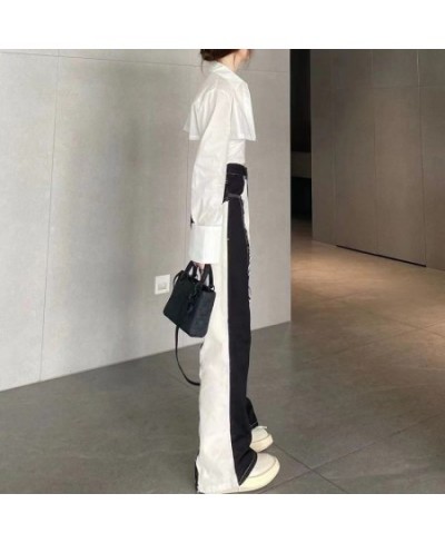 American Retro Fashion Y2k Streetwear Black And White Color Contrast High Waist Baggy Jeans Femme Straight Wide Leg Pants Wom...