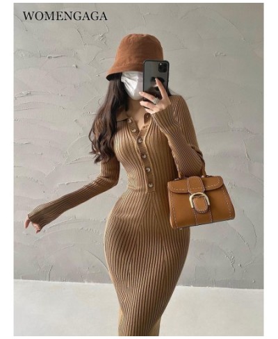 Sexy Slim Polo Collar Long Sleeve Knit Slim Fishtail Maxi Dress Long Dresses Sweater Knitting Winter Tops 4N5Z $52.31 - Dresses