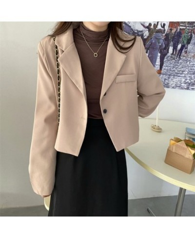 Blazers Women Cropped Solid Office-look Simple Spring Mujer Notched All-match Ulzzang Long Sleeve Basic Feminine Fall Clothin...