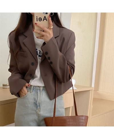 Blazers Women Cropped Solid Office-look Simple Spring Mujer Notched All-match Ulzzang Long Sleeve Basic Feminine Fall Clothin...