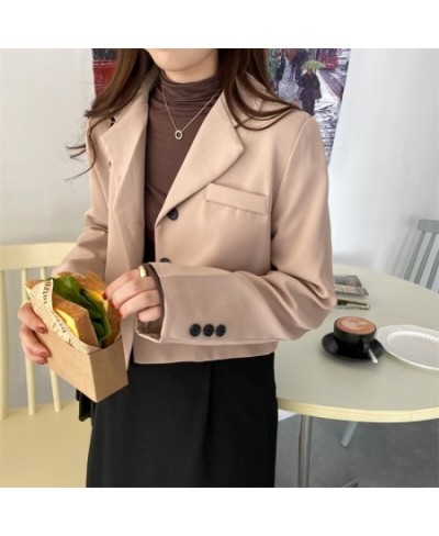 Blazers Women Cropped Solid Office-look Simple Spring Mujer Notched All-match Ulzzang Long Sleeve Basic Feminine Fall Clothin...