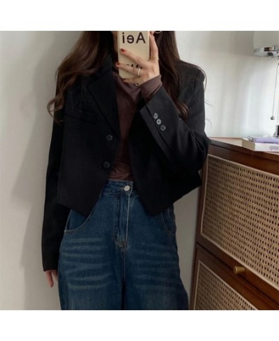 Blazers Women Cropped Solid Office-look Simple Spring Mujer Notched All-match Ulzzang Long Sleeve Basic Feminine Fall Clothin...