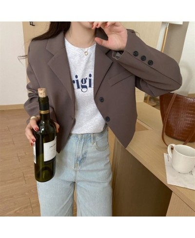 Blazers Women Cropped Solid Office-look Simple Spring Mujer Notched All-match Ulzzang Long Sleeve Basic Feminine Fall Clothin...