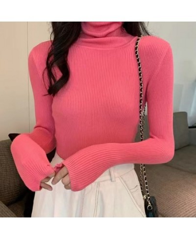 Women Casual Soft Cashmere Elastic Sweaters Turtleneck Slim Knit Pullovers For Women Solid Jumpers Winter $23.53 - Sweaters