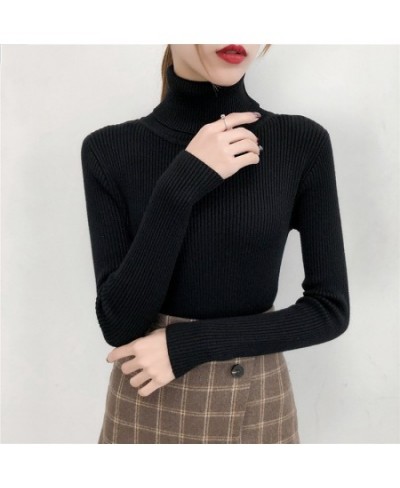 Women Casual Soft Cashmere Elastic Sweaters Turtleneck Slim Knit Pullovers For Women Solid Jumpers Winter $23.53 - Sweaters