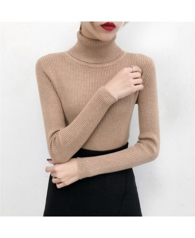 Women Casual Soft Cashmere Elastic Sweaters Turtleneck Slim Knit Pullovers For Women Solid Jumpers Winter $23.53 - Sweaters