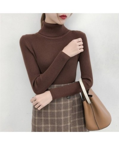 Women Casual Soft Cashmere Elastic Sweaters Turtleneck Slim Knit Pullovers For Women Solid Jumpers Winter $23.53 - Sweaters