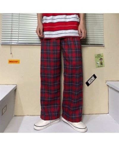 Women Gothic Korean Fashion Oversized Wide 2023 Pop Leg Sweatpants Harajuku Red Plaid Classic Pants Streetwear Checked Trouse...